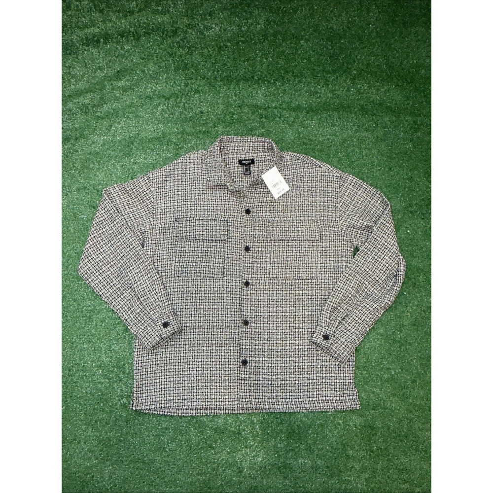 Forever‎ 21 Men's Small Black White Textured Long Sleeve.Button Up Shirt NWT